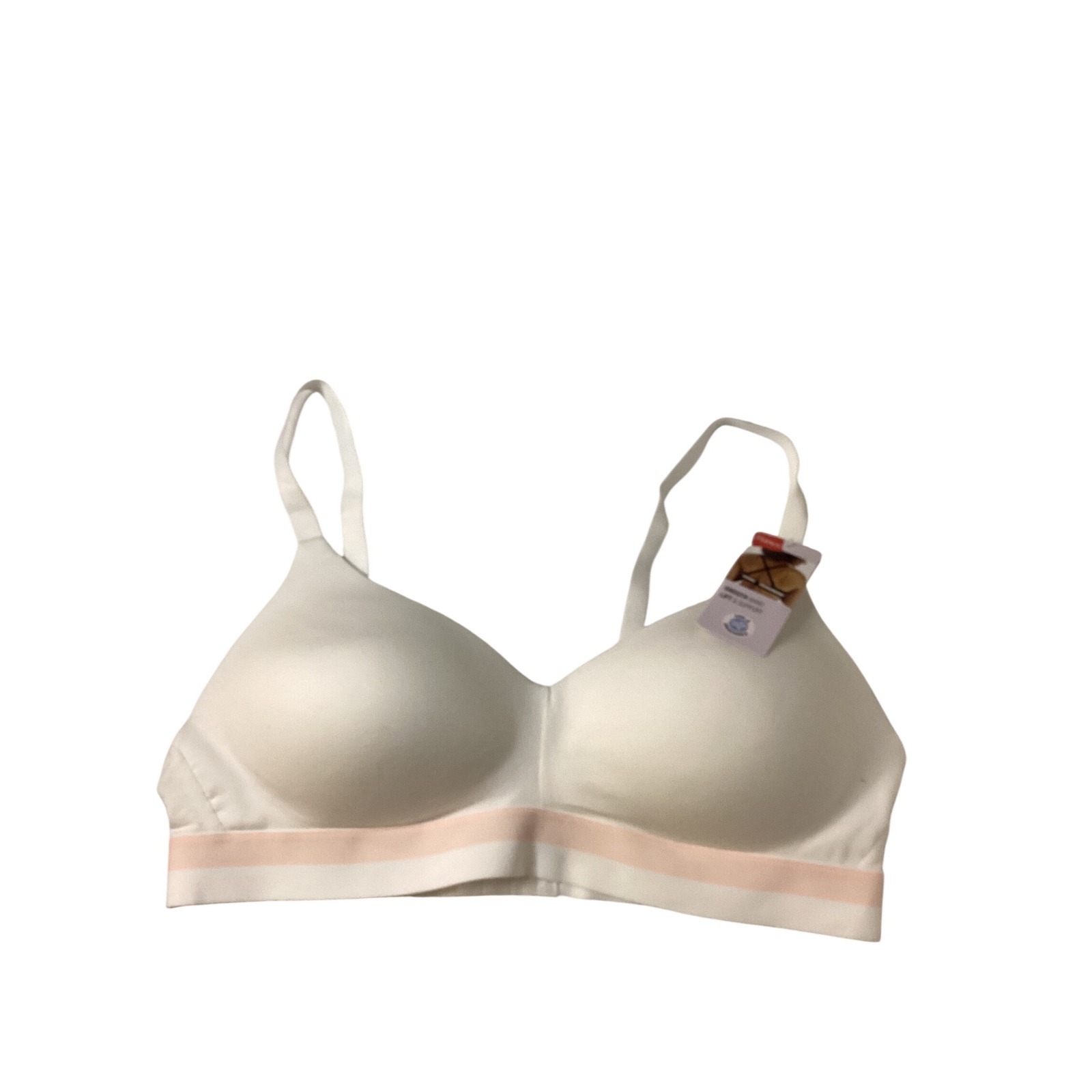 Hanes Ultimate Cotton Modal Wirefree Bra White Pink Stripe Mhg568 Xl Nwt